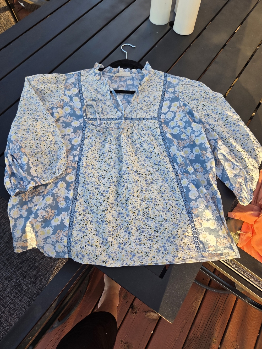 Solitaire Blue Floral Ruffle-Neck Blouse - Picture 4 of 6